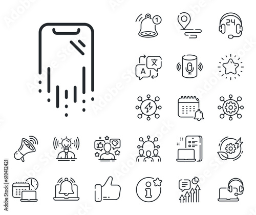 Phone backup sign. Place location, technology and smart speaker outline icons. Smartphone recovery line icon. Mobile device symbol. Smartphone recovery line sign. Vector