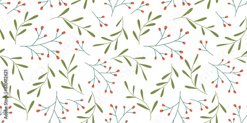 Seamless pattern with foliage and berries
