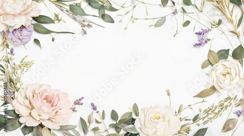 White background with frame of roses  watercolor illustration for cards  wedding invitation  banner  header. Generative AI.