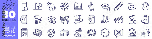 Customer satisfaction, Ab testing and Hold box line icons pack. Qr code, Weather phone, Inspect web icon. Reload, Yummy smile, Flash memory pictogram. Food order, Cursor, Certificate. Vector