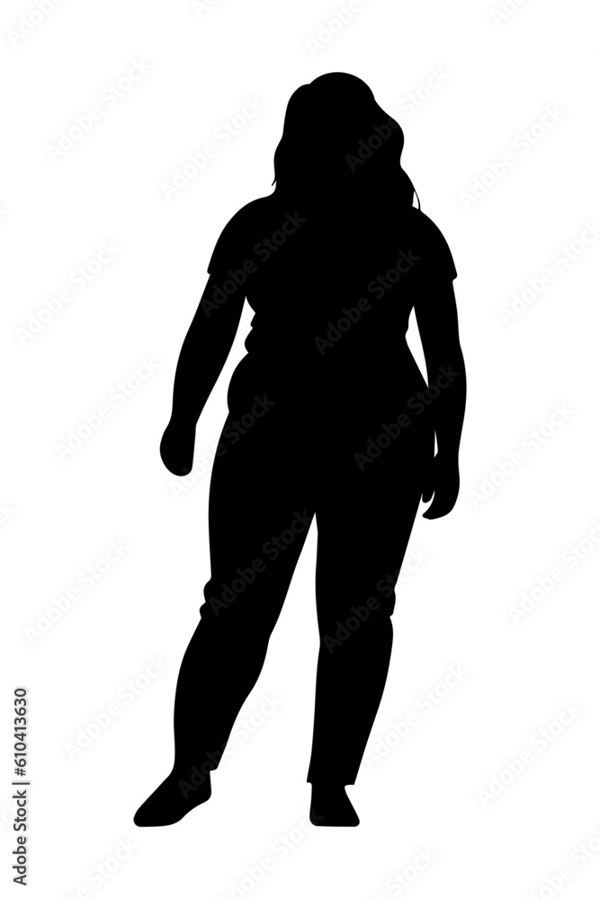 Overweight Woman silhouette isolated on white background