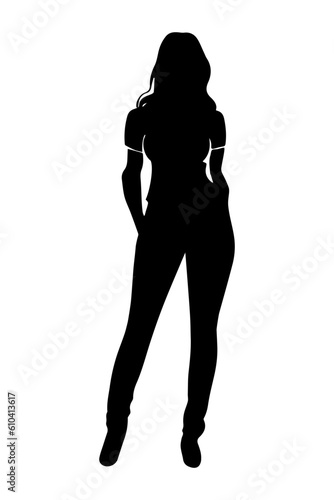 Woman silhouette wearing casual clothes isolated on white background