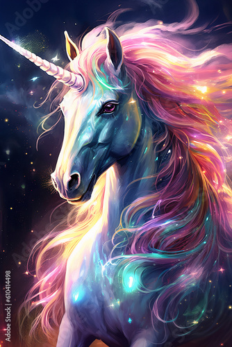 Magical cute unicorn Ai generative