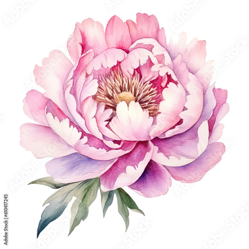 Watercolor beautiful peony flower. Illustration AI Generative.
