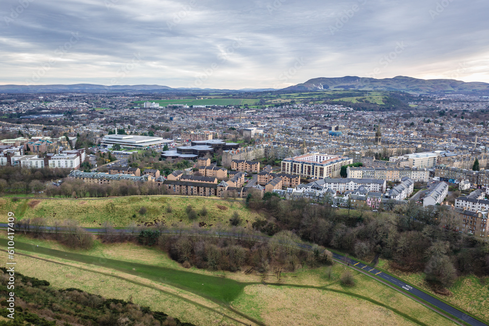 View from Holyrood Park in Edinburgh city, Scotland