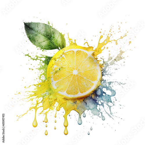 Watercolor lemon. Illustration AI Generative.