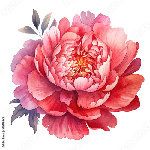 Watercolor beautiful peony flower. Illustration AI Generative.