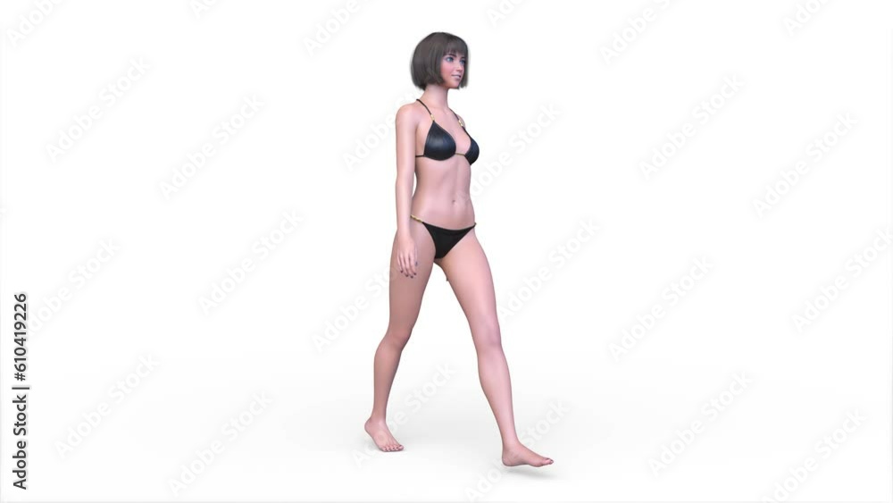 歩くビキニ姿の女性