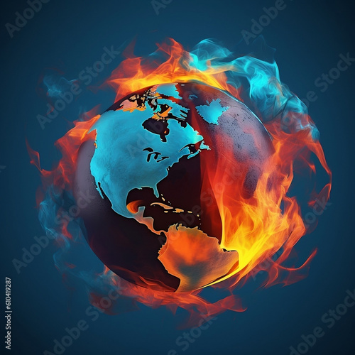 3d version of the earth, with smokey background, orange and indigo, vibrant illustrations, national geographic, photo light, cyan and magenta © YosolosoY