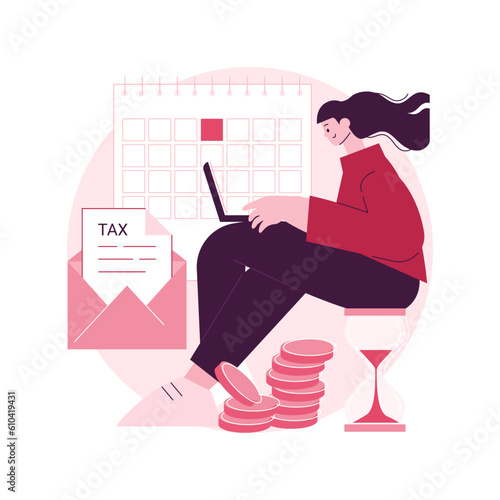 Tax payment deadline abstract concept vector illustration. Tax planning and preparation, vat payment deadline reminder, fiscal year calendar, estimated refund and return date abstract metaphor.