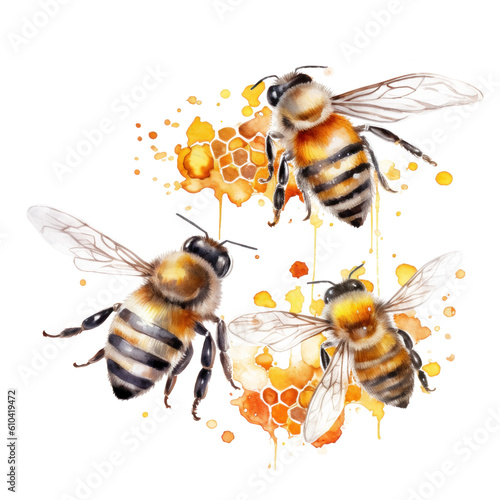 Honey bee isolated. Illustration AI Generative.