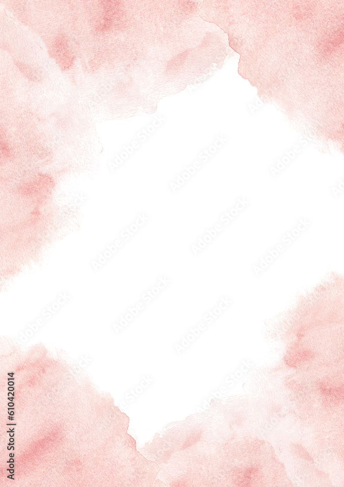 Fototapeta premium Watercolor template. Hand-drawn pink watercolor splashes on a white background. Perfect for save the date, wedding invitations, postcards, banners, logo