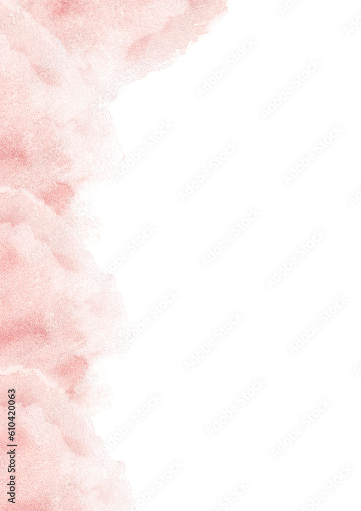 Fototapeta premium Watercolor template. Hand-drawn pink watercolor splashes on a white background. Perfect for save the date, wedding invitations, postcards, banners, logo
