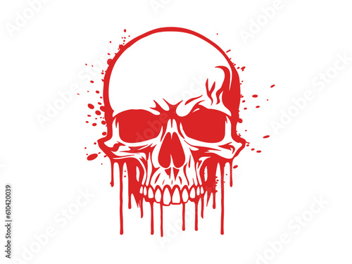 Horror Bloody Human skull with blood splash dropping