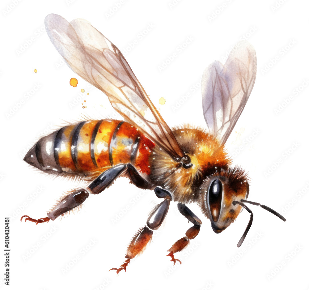 Honey bee isolated. Illustration AI Generative. Honey bee isolated. Illustration AI Generative.