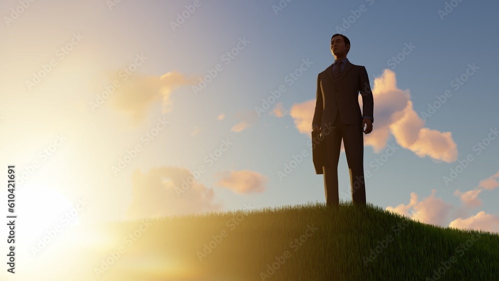 Happy Businessman outdoors on a grassy hill Happy Businessman outdoors on a grassy hill