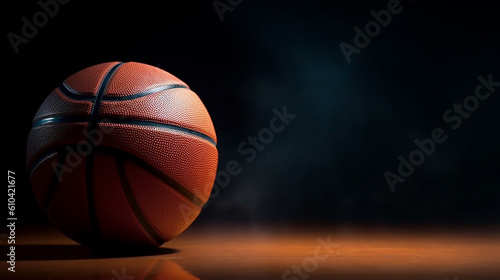 Basketball on dark background, minimal, copy space for wallpaper, close up © Dina