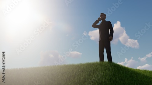 Happy Businessman outdoors on a grassy hill © TULA