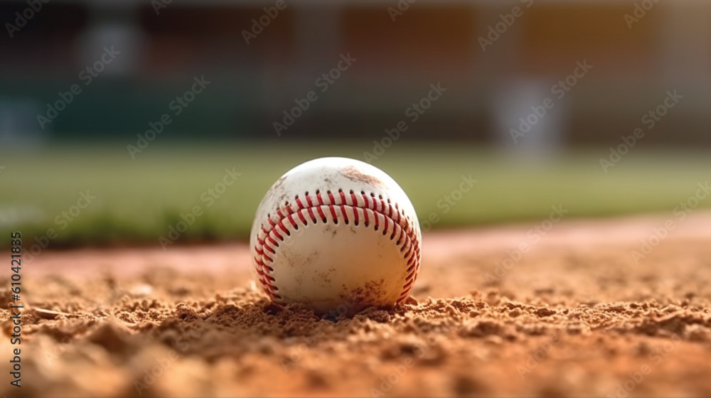 Baseball closeup on the pitchers mound Generative AI