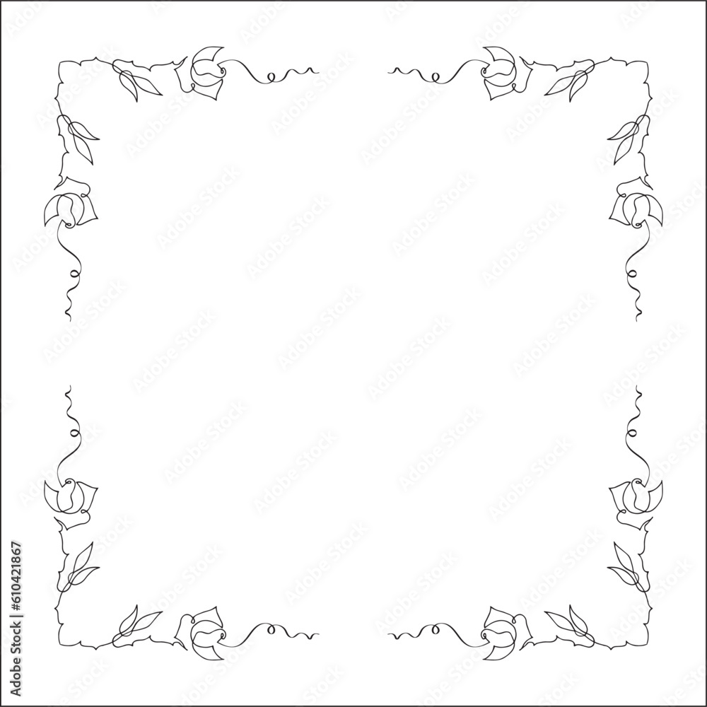 Obraz premium Vegetal ornamental frame with roses, decorative border for greeting cards, banners, invitations. Isolated vector illustration.