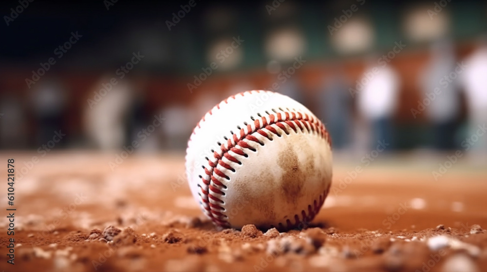 Baseball macro abstract with shallow depth of field and focus near the bottom left corner Generative AI