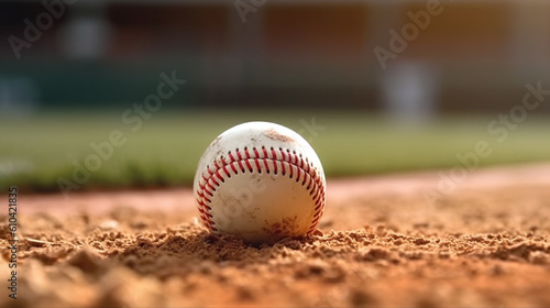 Baseball closeup on the pitchers mound Generative AI