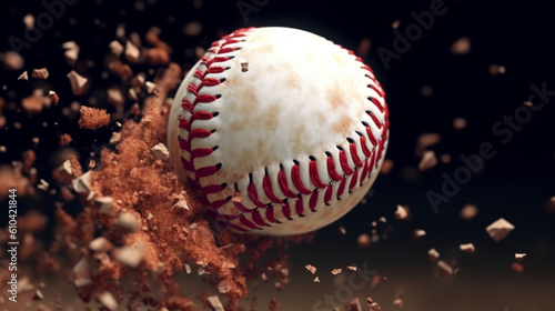 Baseball hit with the ball disintegrating Generative AI
