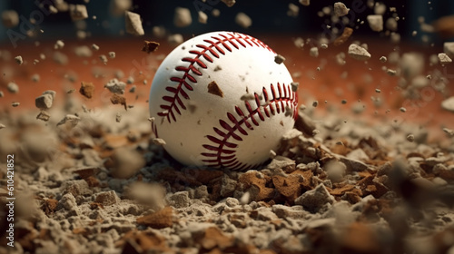 Baseball hit with the ball disintegrating Generative AI