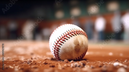 Baseball macro abstract with shallow depth of field and focus near the bottom left corner Generative AI