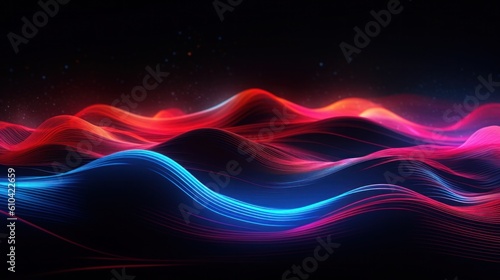 3d light wave with lights, in the style of dark sky-blue and crimson, speed a...