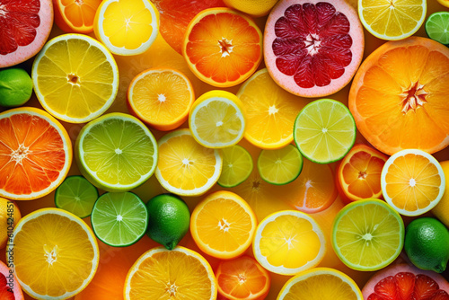 Fototapeta Citrus symphony, a vibrant composition of colorful citrus fruits Generative AI