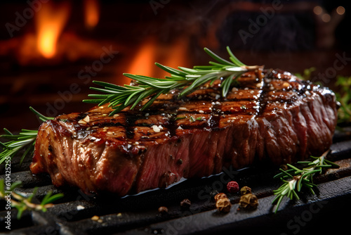New York Strip steak with beautiful grill marks, Generative AI