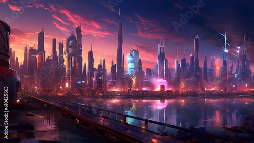 Futuristic cityscape. Generated AI © dm