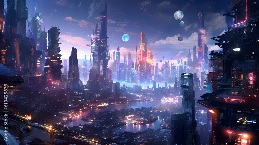 Futuristic cityscape. Generated AI