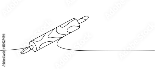 Rolling pin one line continuous drawing. Kitchen tools continuous one line illustration. Vector minimalist linear illustration.