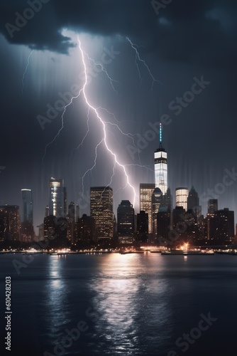new york in storm lightning and thunder, generative artificial intelligence 