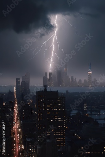 new york in storm lightning and thunder, generative artificial intelligence 