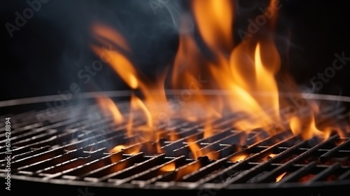 Powerful flames of a burning barbecue fire. Background. Banner for grill magazine. AI Generative