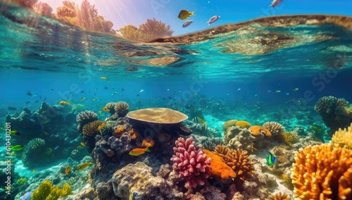 Under water in the ocean coral reef with fish  ai