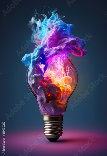 Idea, light bulb with paints, ai
