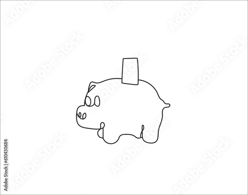 the coin on piggy bank financial.Continuous one-line drawing