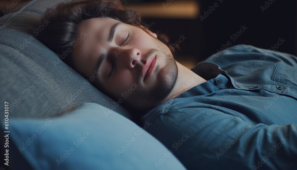 Closeup of a person sleeping with his head on a pillow. Generative IA Closeup of a person sleeping with his head on a pillow. Generative IA