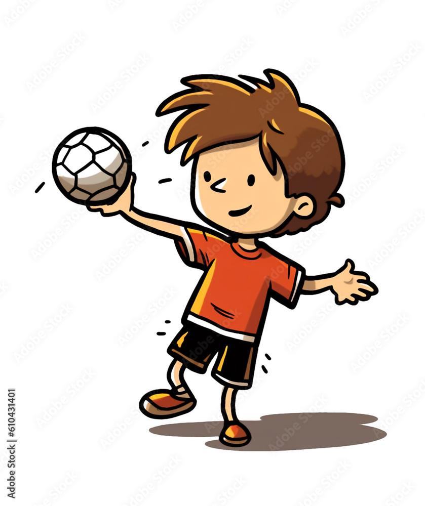 Cartoon illustration of a boy volleyball player isolated on a white background, illustration created with Generative AI technology