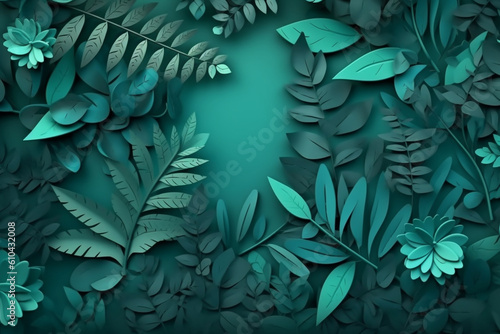 Illustration with Green Lush Elements and Copy Space. Generative ai