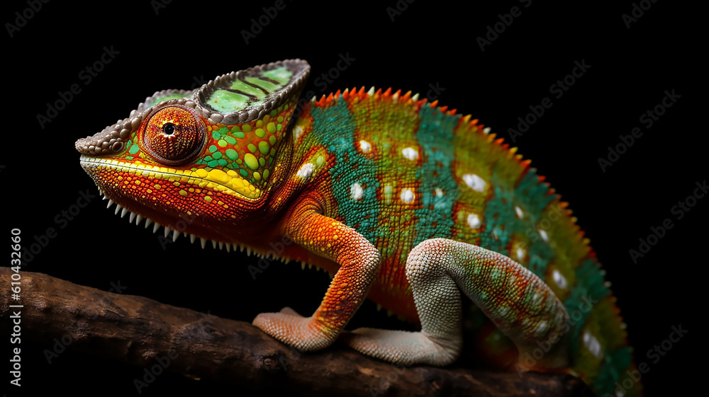 closeup view of cute colorful exotic chameleon isolated on green, generative AI tools
closeup view of cute colorful exotic chameleon isolated on green, generative AI tools