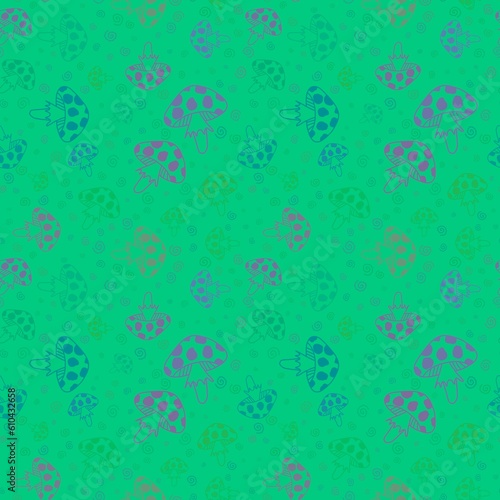 Summer cartoon seamless mushrooms pattern for wrapping paper and fabrics and linens and kids notebooks