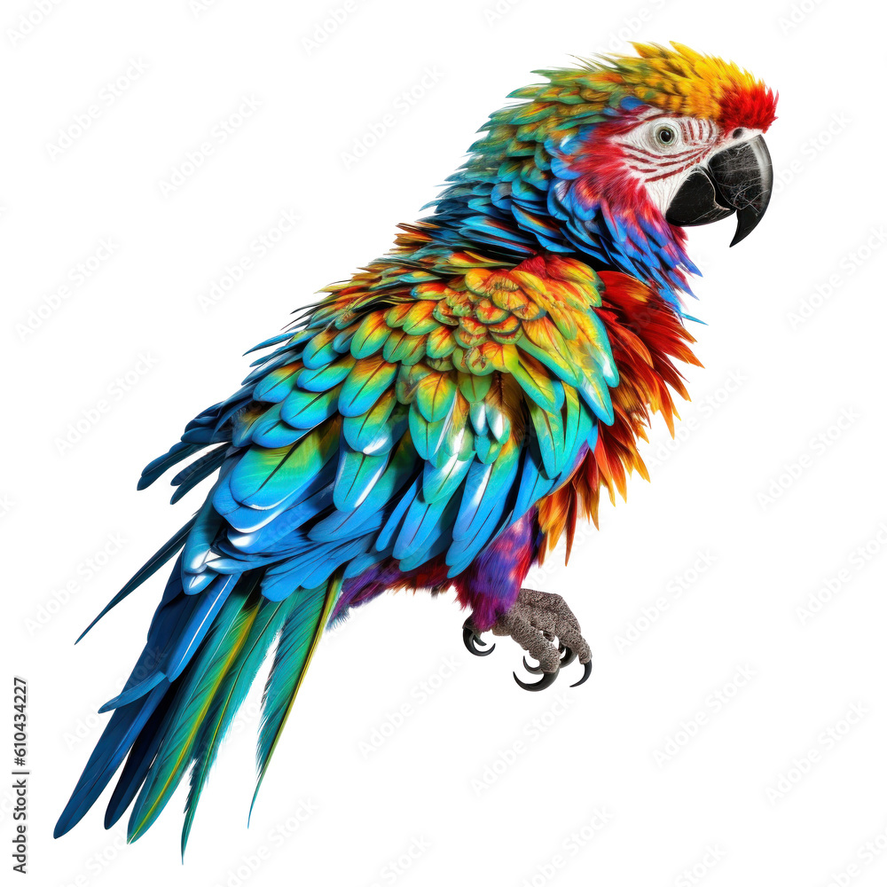 Fototapeta premium Bright parrot isolated. Illustration AI Generative.