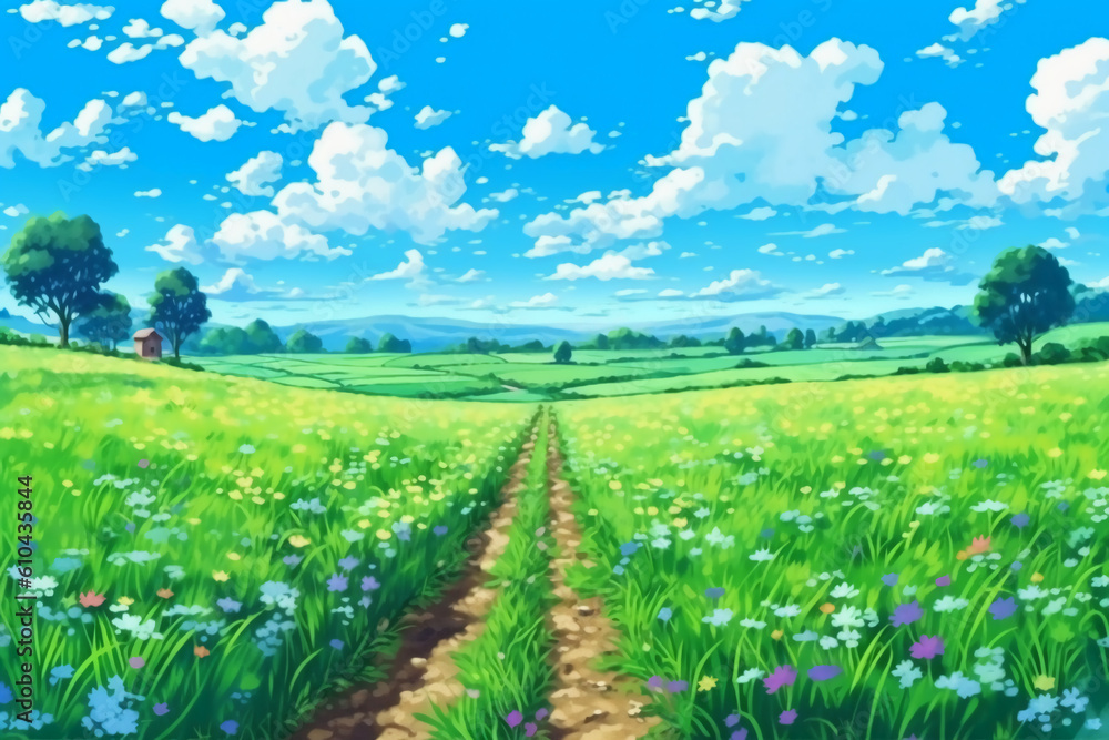 A field, clear sky, sunny. AI generative A field, clear sky, sunny. AI generative
