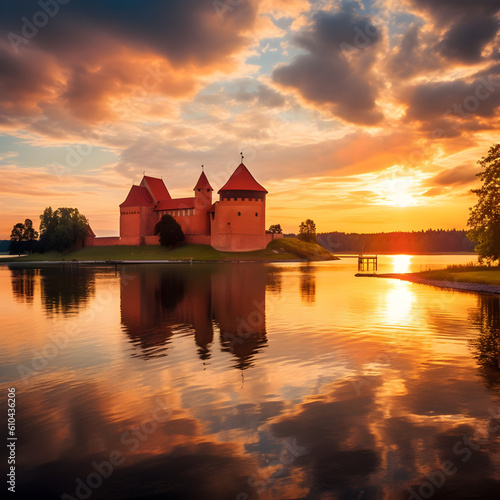 Trakai_Island_Castle_on_sunset 