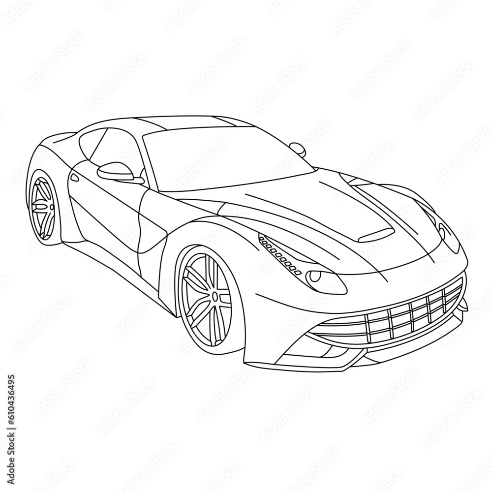 Sport Car Coloring Page. Racing Cars Illustration. Vehicle Car Isolated on White Background. Modern Automobile Concept